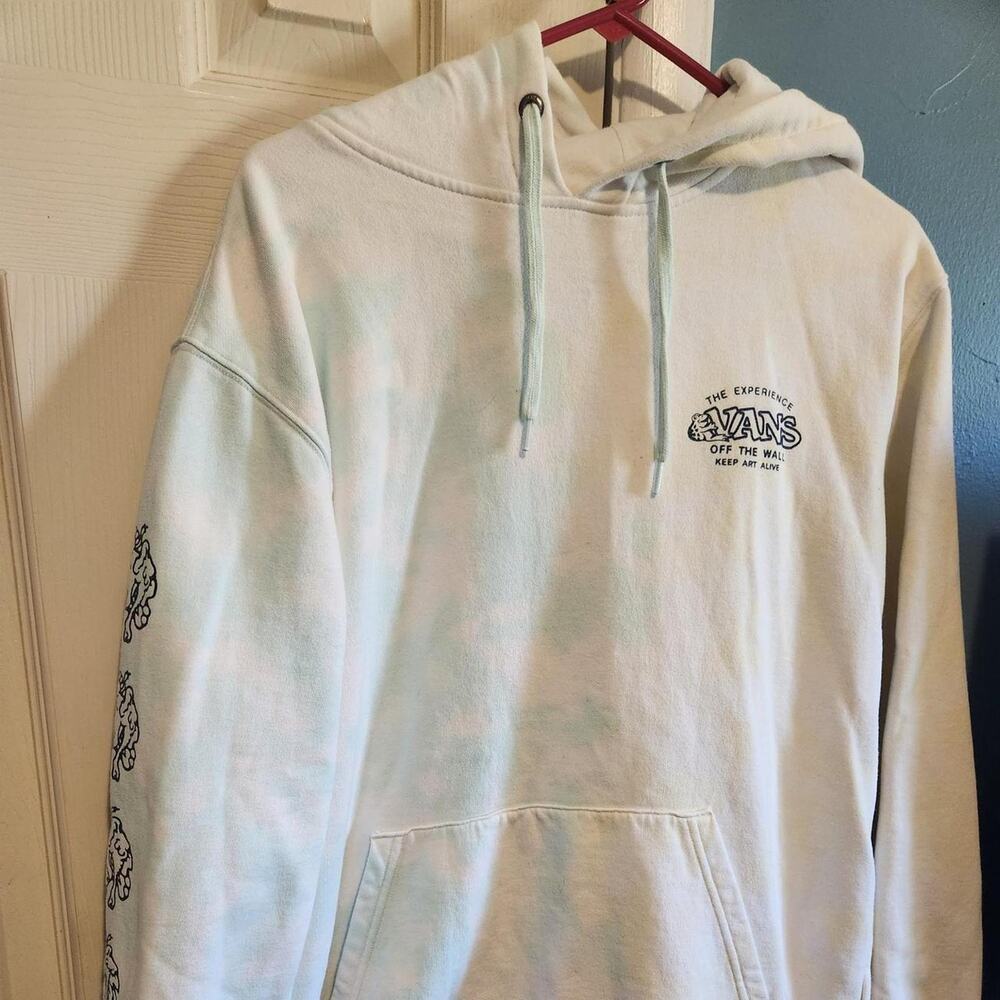 Vans hoodie with black frog graphic on sleeve, size M